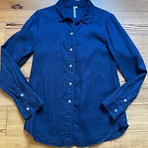 Lulu‎ B dark navy blue linen long sleeve button up shirt SIZE XS